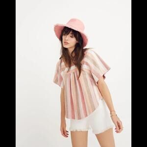 XS Women's Madewell Texture & Thread Butterfly Top in Sherbet Stripe Cream Peach